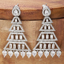 Rhodium-Plated Silver Toned White American Diamond studded Triangular Shaped Drop Earrings