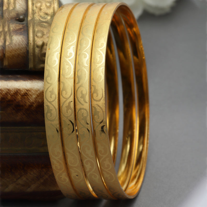 Set Of 4 Gold-Plated Floral Vine Textured Handcarfted Classic Bangles