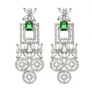 Rhodium-Plated Green & White American Diamonds Studded Squarish Shaped Necklace & Earrings Jewellery Set