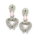 Rhodium-Plated Pink American Diamond Studded Heart Shaped Necklace & Earrings Jewellery Set