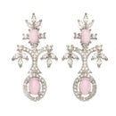 Rhodium-Plated Pink American Diamond Studded Designer Necklace & Earrings Jewellery Set