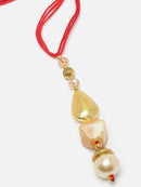 Gold-Plated Stone & White Pearl Studded Lumba Rakhi For Bhabhi