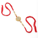 Rakhi for Bhaiya Gold-Plated Kundan & White beads studded Rakhi for Bhai with Roli Chawal and Raksha Bandhan Greeting Card for Bhai