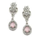 Rhodium-Plated Pink American Diamond Studded Floral & Teardrop Shaped Necklace & Earrings Jewellery Set