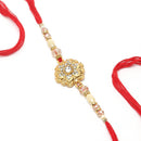 Rakhi for Bhaiya Gold-Plated Kundan & White beads studded Rakhi for Bhai with Roli Chawal and Raksha Bandhan Greeting Card for Bhai