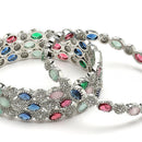 Rhodium-Plated Multi-Colour Oval Shape American Diamond Studded Handcrafted Bangles Set of 4