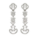 Rhodium-Plated White American Diamond Studded Floral Tasselled Necklace & Earrings Jewellery Set