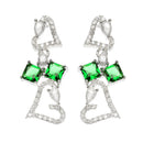 Rhodium-Plated Green American Diamonds Studded Cordate Necklace & Earrings Jewellery Set