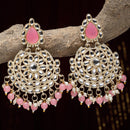 Gold-Plated Pink & White Kundan studded Contemporary Drop Earrings