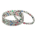 Rhodium-Plated Multi-Colour Oval Shape American Diamond Studded Handcrafted Bangles Set of 4