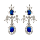 Rhodium-Plated Navy Blue American Diamond Studded Designer Necklace & Earrings Jewellery Set
