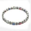 Rhodium-Plated Multi-Colour Oval Shape American Diamond Studded Handcrafted Bangles Set of 4