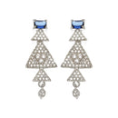 Rhodium-Plated Navy Blue American Diamond Studded Triangular Design Necklace & Earrings Jewellery Set