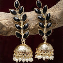 Gold-Plated Black & White Kundan studded Dome Shaped Meenakari Jhumka Earrings