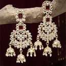 Gold-Plated Red & White Kundan studded Contemporary Jhumka Earrings