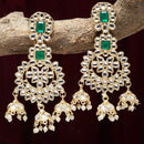 Gold-Plated Green & White Kundan studded Contemporary Jhumka Earrings
