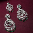 Rhodium-Plated Silver Toned Green American Diamond studded Chandbali  Maang Tikka with Earring Set