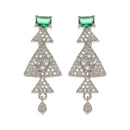 Rhodium-Plated Green American Diamond Studded Triangular Design Necklace & Earrings Jewellery Set
