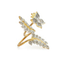Gold-Plated  Butterfly & Leaf Shaped White Cubic Zirconia Studded  Ring