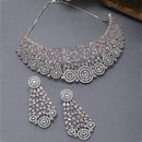 Rhodium-Plated Silver Toned Pink American Diamond Choker Necklace with Earrings Jewellery Set