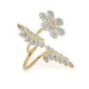 Gold-Plated  Flower & Leaf Shaped Pink Cubic Zirconia Studded  Ring