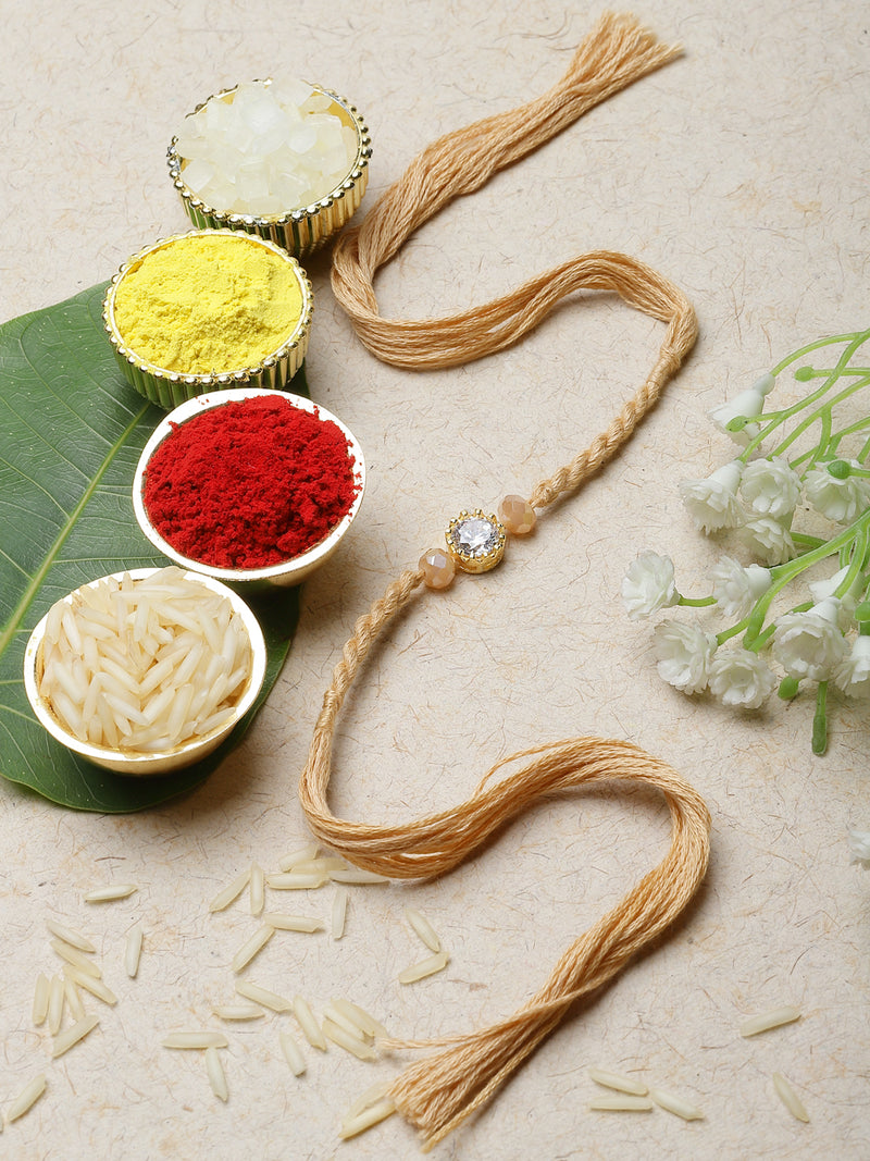 Traditional Classy Gold Toned Gold Plated  Kundan Studded Rakhi