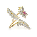 Gold-Plated  Butterfly & Leaf Shaped Pink Cubic Zirconia Studded  Ring