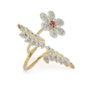 Gold-Plated Flower & Leaf Shaped Pink Cubic Zirconia Studded  Ring