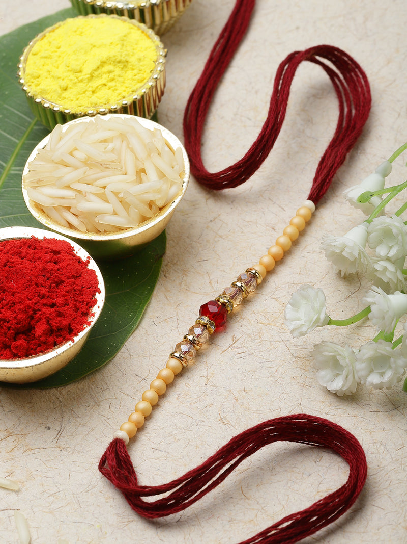 Traditional Maroon & Off White Beads Rakhi