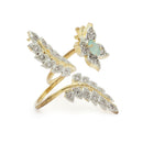 Gold-Plated  Flower & Leaf Shaped Sea Green Cubic Zirconia Studded  Ring