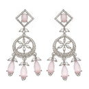 Rhodium-Plated Pink Baguette Teardrops American Diamonds Studded Necklace & Earrings Jewellery Set