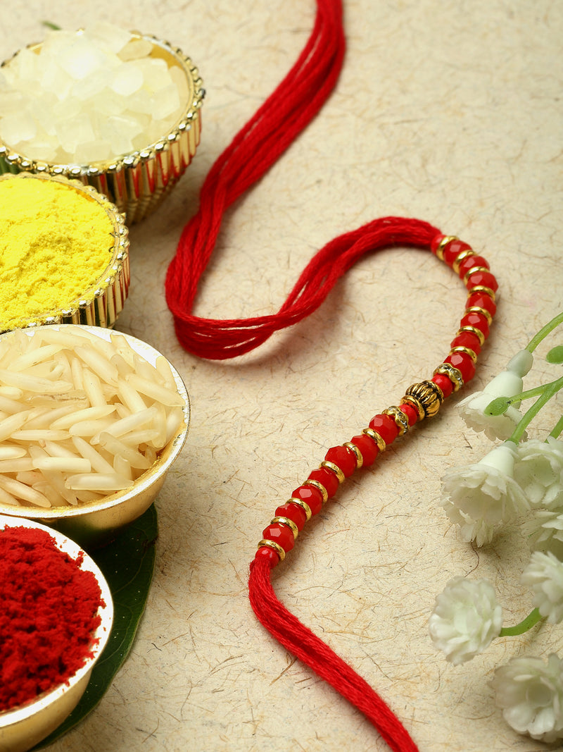 Traditional Red Beads Stringed Rakhi