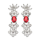 Rhodium-Plated Red American Diamonds Studded Wacky Necklace & Earrings Jewellery Set