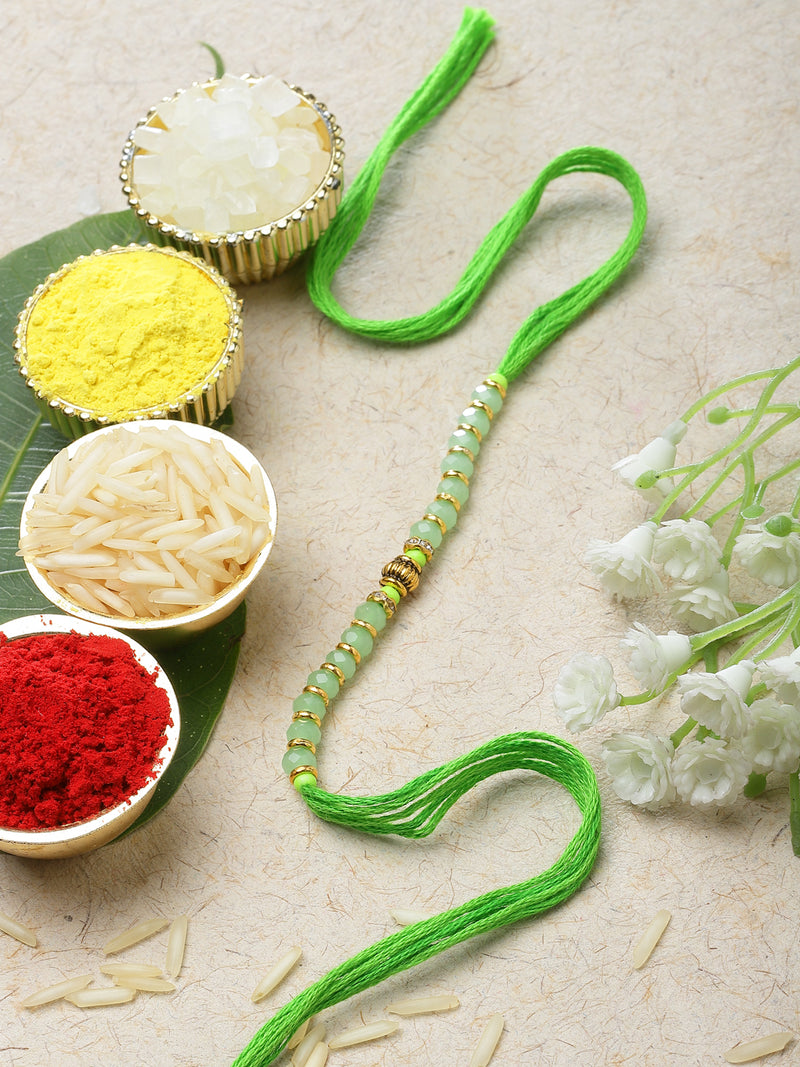 Pastel Green Beads Stringed Rakhi.