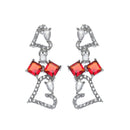 Rhodium-Plated Red American Diamonds Studded Cordate Necklace & Earrings Jewellery Set