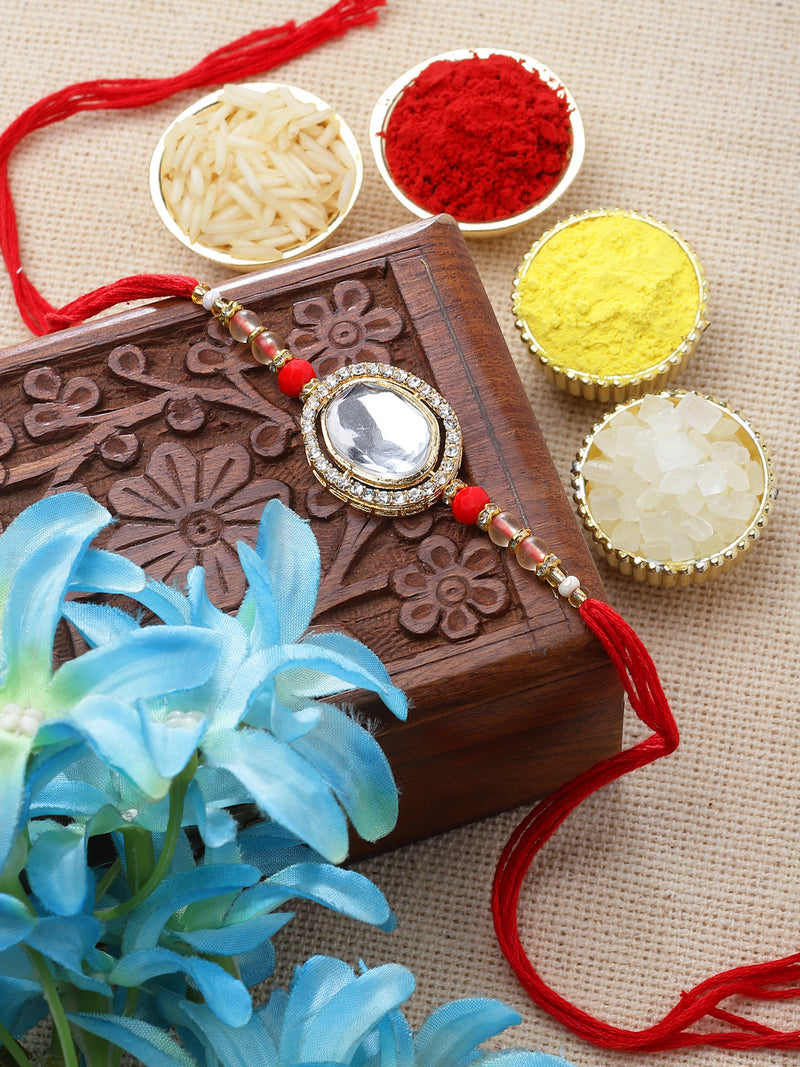 Traditional Gold Toned Gold Plated Kundan Studded Rakhi
