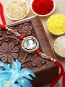Traditional Gold Plated Gold Toned Kundan Studded Rakhi