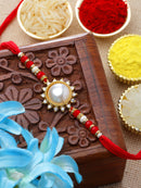 Gold Plated Gold Toned Pearl Studded Sunflower Rakhi