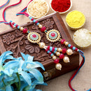 Traditional Pink & Blue Artificial Stones & Bead Studded Bhaiya Bhabhi Rakhi Set