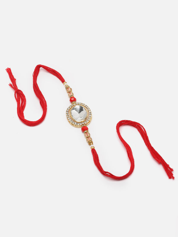 Traditional Gold Toned Gold Plated Kundan Studded Rakhi