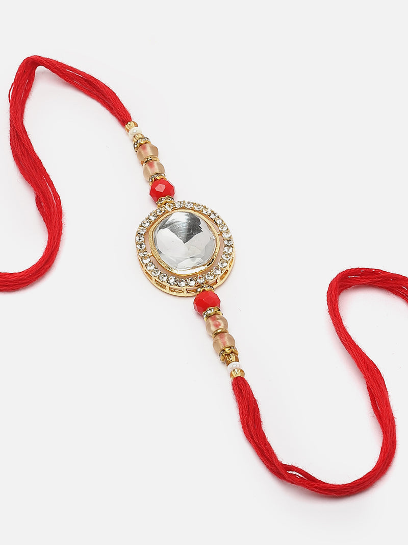 Traditional Gold Toned Gold Plated Kundan Studded Rakhi