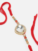 Gold Plated Gold Toned Artificial Beads & Kundan Studded Rakhi