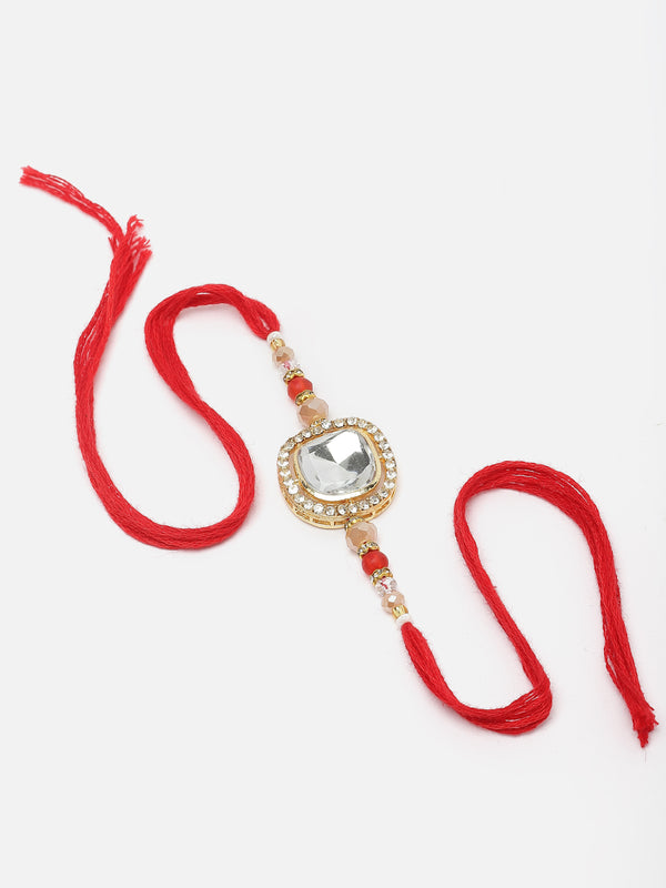 Traditional Gold Plated Gold Toned Kundan Studded Rakhi