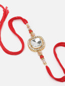 Traditional Gold Plated Gold Toned Kundan Studded Rakhi