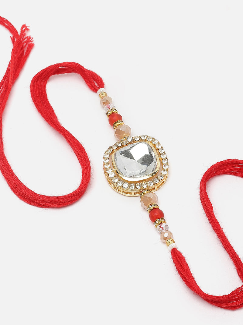 Traditional Gold Plated Gold Toned Kundan Studded Rakhi