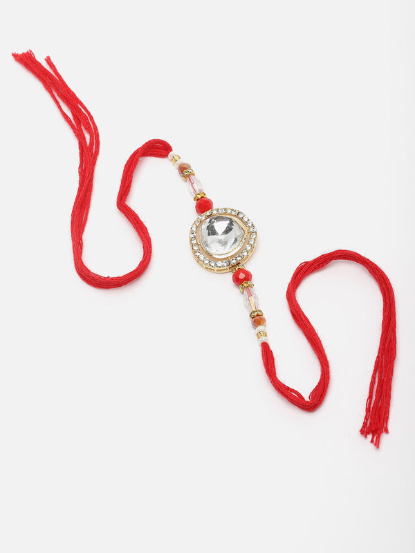 Traditional Gold Plated Gold Toned Kundan Studded Rakhi