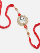 Traditional Gold Plated Gold Toned Kundan Studded Rakhi