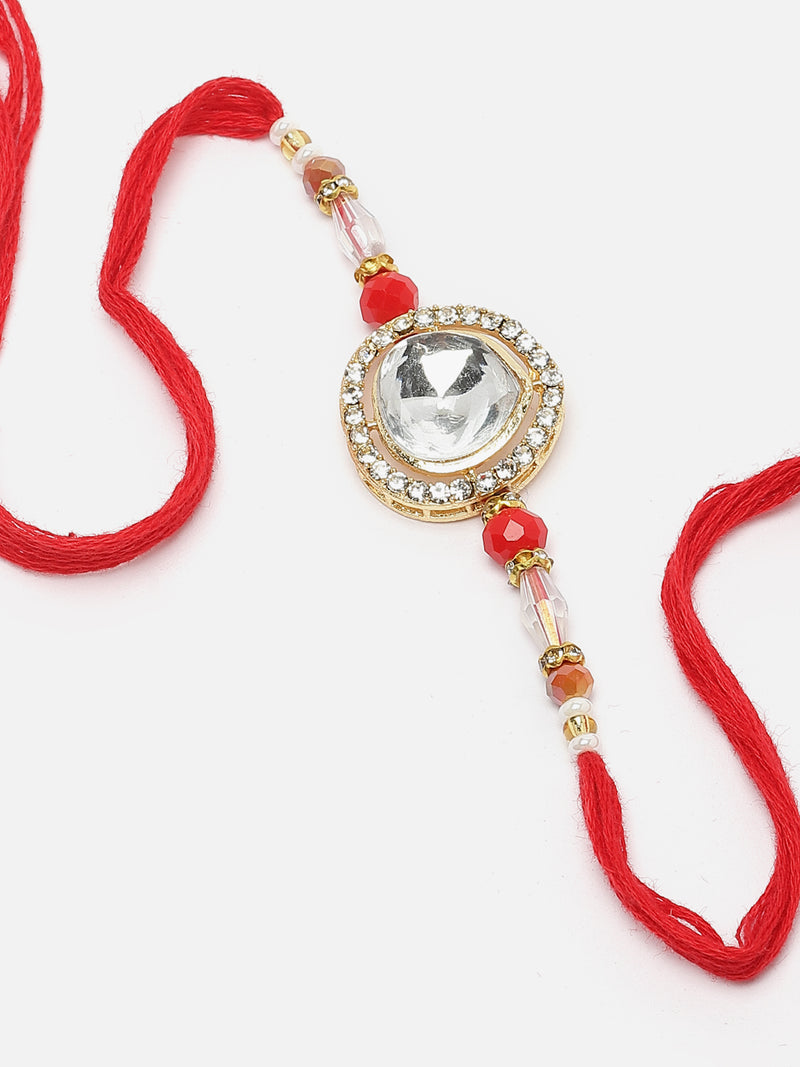 Traditional Gold Plated Gold Toned Kundan Studded Rakhi