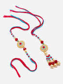 Traditional Pink & Blue Artificial Stones & Bead Studded Bhaiya Bhabhi Rakhi Set