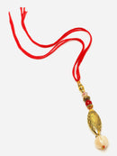 Traditional Classy Gold-Plated White Beads Studded Lumba Rakhi For Bhabhi